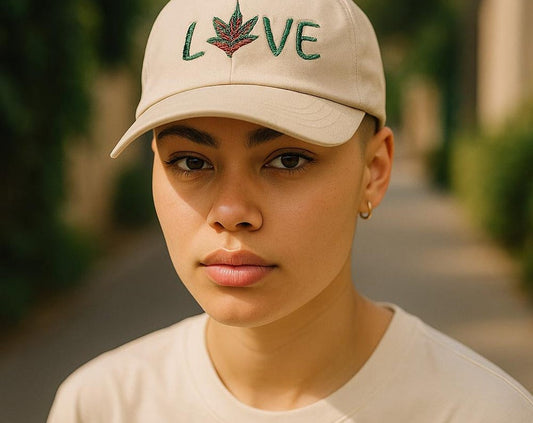 Embroidered Organic Baseball Cap - Weed Love Design